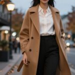 camelowy płaszcz stylizacje